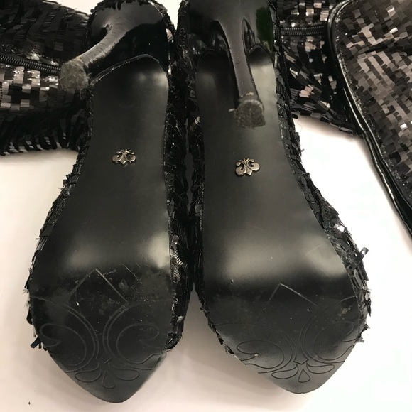 Dereon Wild Beyoncé Black Sequins Thigh High Platform Boots - Picture 10 of 13